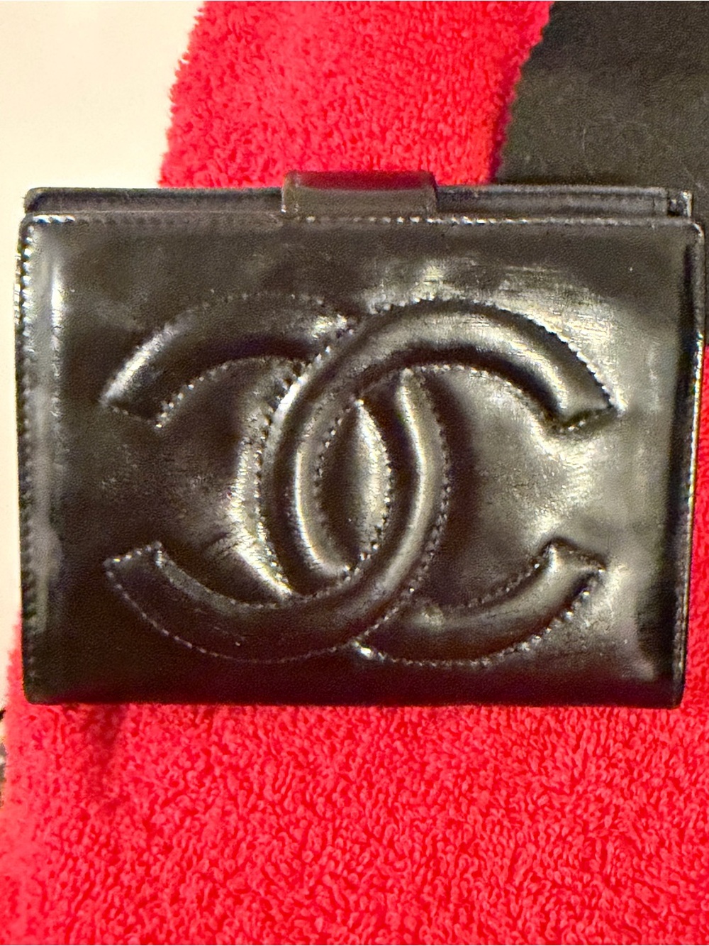 CHANEL Black Quilted Patent Leather Bifold Card Wallet